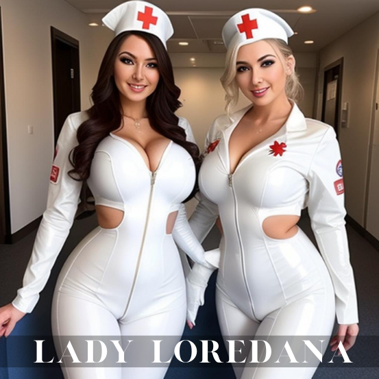 Zwei sexy Krankenschwestern in weißen engen Latex-Catsuits
